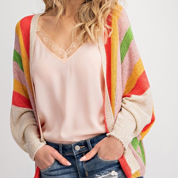 Sweaters - Iris Rainbow Stripe Open Cardigan